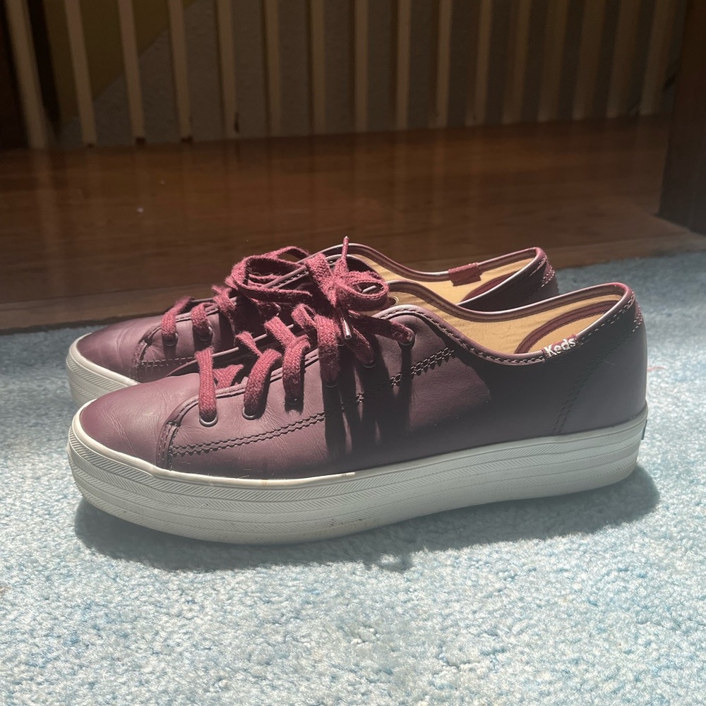 Keds eggplant purple platform triple kick leather classic sneakers